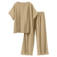 thumbnail image 5 of Zynoxe 2 Piece Sets for Women Going Out Trendy V Neck Button Down Top Elastic Waist Lace Pants Suit Soft Breathable Cotton Linen Womens Lounge Set Casual Loose Solid Color Summer Outfits S, 5 of 10