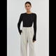 thumbnail image 5 of Camisa Básica de Larga para Mujer, de Punto Acanalado, Ajustada y con Cuello Redondo. Negro L, 5 of 9