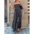 thumbnail image 5 of Women'S Spaghetti Strap All over Striped High Waist Flowy A-Line Maxi Casual Dress Black XL, 5 of 8