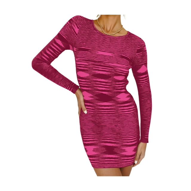 ITFABS Robe Moulante Mini à Manches Longues et Col Rond pour Femmes avec Imprimé Abstrait