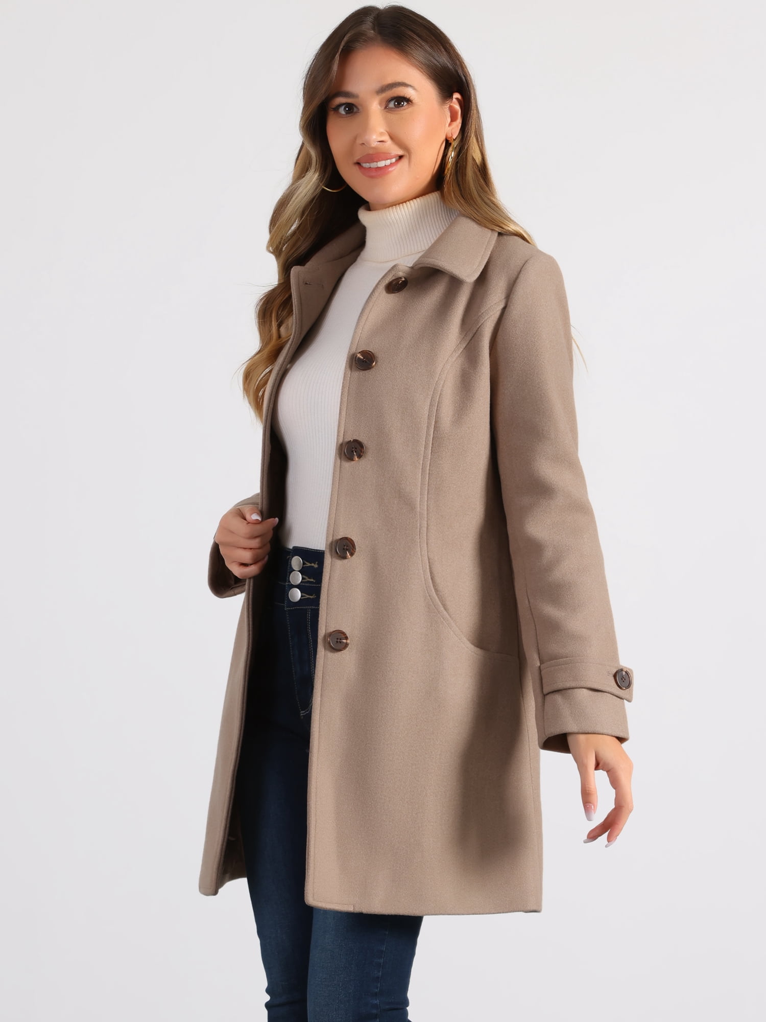 DARING DIVA Women's Peter Pan Collar Winter Outwear Trench Pea Coats Taupe khaki M