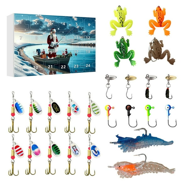 24pc Advent Calendar Fishing Christmas Countdown, Fishing Tackle Advent Calendar For FishAdult Men Teen Boys, Xmas Surprise Gift