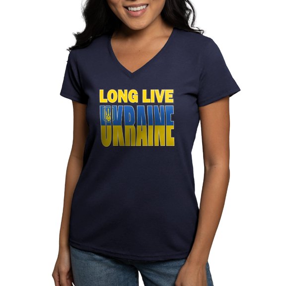 CafePress - Long Live Ukraine T Shirt - Women's V-Neck Dark T-Shirt