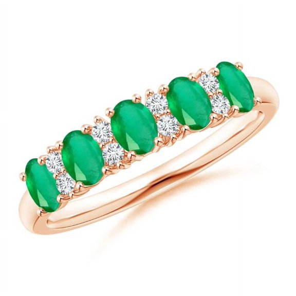 Oval Shape Green Emerald CZ Diamond Eternity Band Ring Women 925 Sterling Silver Rose Gold Plated May Birthstone Valentine Day Birthday Gift Gemstone Jewelry