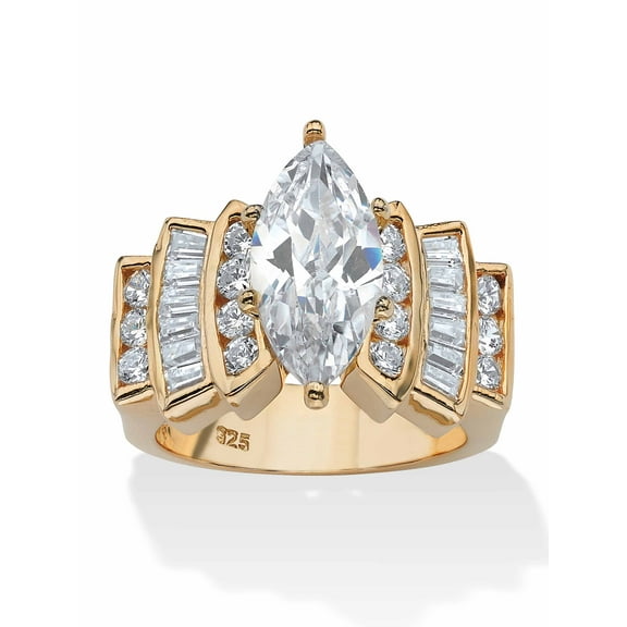 PalmBeach Jewelry 3.63 TCW Marquise-Cut and Round Cubic Zirconia Ring in 14k Gold-plated Sterling Silver
