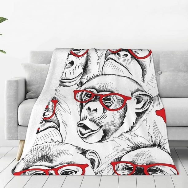 Fotbe Monkey Manta de Franela Acolchonada con Estampado, Súper Suave y Esponjosa, Extra Grande para Sofá, Cama, Uso Todo el Año-80"x60"