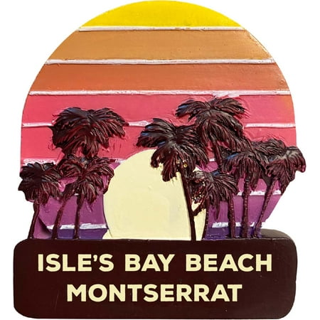 

Isle S Bay Beach Montserrat Trendy Souvenir Hand Painted Resin Refrigerator Magnet Sunset and palm trees Design 3-Inch Approximately