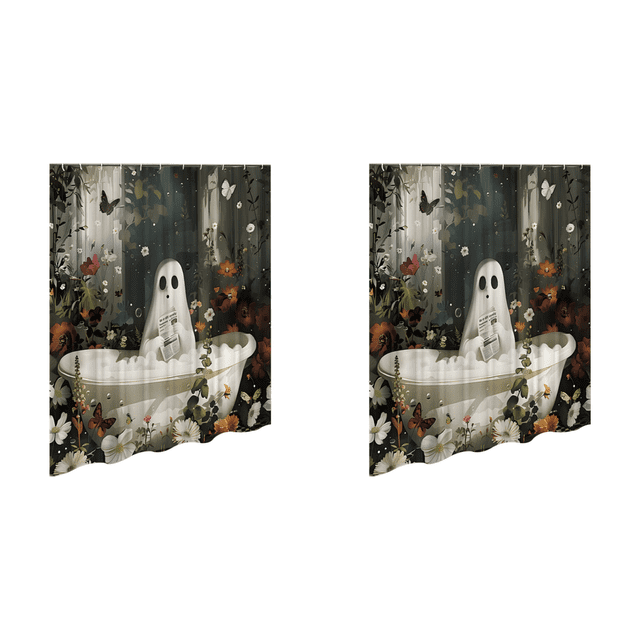 Cortina Ducha Fantasma Dibujos Animados Baño Espeluznante Halloween (1 B)