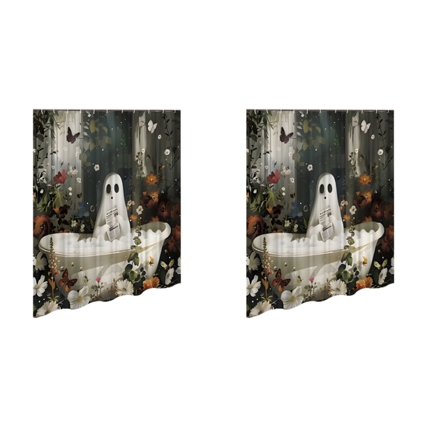 Cortina Ducha Fantasma Dibujos Animados Baño Espeluznante Halloween (1 B)