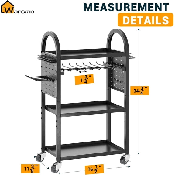 Heavy Duty Rolling Power Tool Cart with Pegboard Storage Rack for Garage Workshop Organization