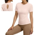 thumbnail image 2 of hotojiny Workout Shirts Women Stretchy Crew Neck Back Cut out T Shirts Athletic Short Sleeve Sun Protection Gym Running Yoga Tops, 2 of 7