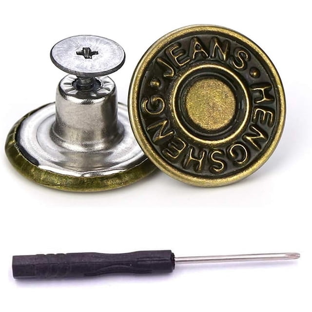 EcoNesxp 17mm Seamless No-Nail Removable Metal Jeans Button Replacement Repair Combination Threaded Rivets and Screwdriver Set 15mm Seamless No-Nail Removable Metal Jeans Button Replacement Repair Co