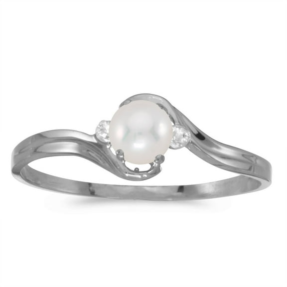 10k White Gold Freshwater Cultured Pearl And Diamond Ring