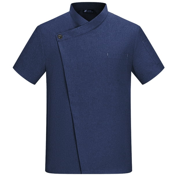 Uniforme de chef Delantal de cocina de verano de manga corta con bolsillos delanteros Trajes Carnicero Servidor Ropa Suministros para el hogar Absorbedores de humedad Azul XXL Kearding LF000327-18