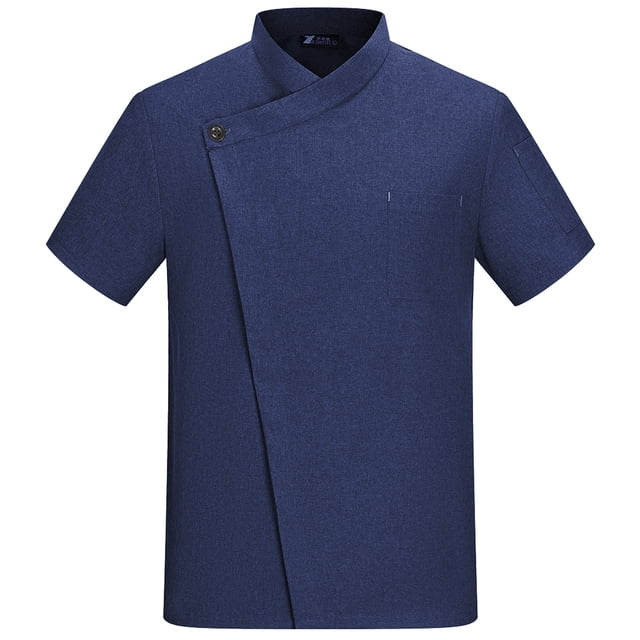 Uniforme de chef Delantal de cocina de verano de manga corta con bolsillos delanteros Trajes Carnicero Servidor Ropa Suministros para el hogar Absorbedores de humedad Azul XXL AweSitey LF000327-18