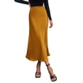 thumbnail image 1 of Falda PRETTYGARDEN 2025 Satín Cintura Alta Línea A Marrón Amarillo Talle S, 1 of 7
