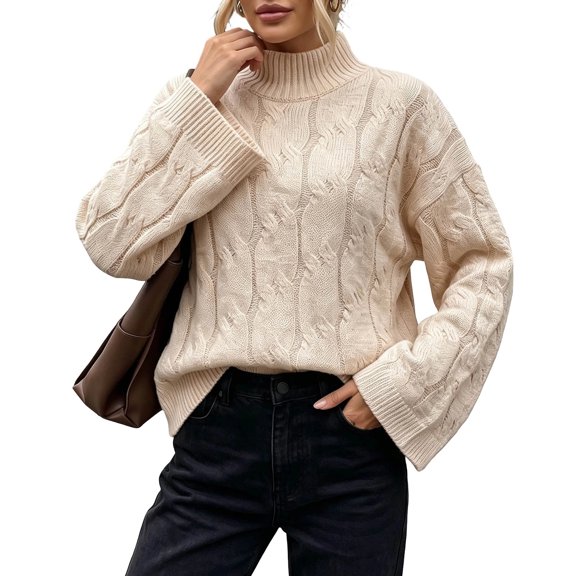 Fewfanhot Womens Sweaters Oversized Cable Knit Chunky Soft Cozy Long Sleeve Pullover Fall Winter Sweaters Casual Tops