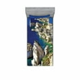 thumbnail image 2 of Ambesonne Nature Fitted Sheet & Pillow Sham Set, Ocean Summer Seascape, Queen, Navy Beige, 2 of 3