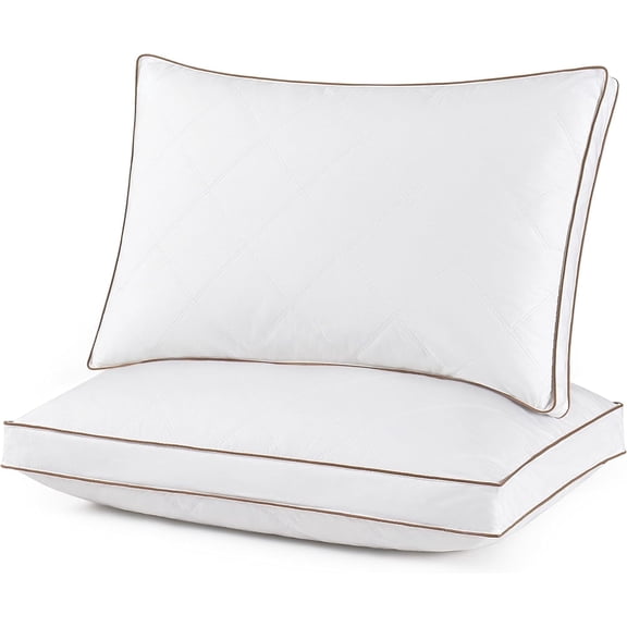 PYPUMSA Queen Goose Feather and Down Pillows Set of 2, Gusseted Quilted Sleeping Pillows with 100% Cotton Down Proof Cover, Medium Support, Luxury Hotel Style Bedding