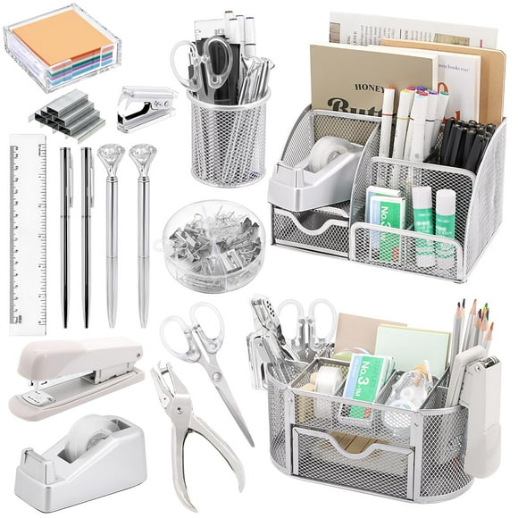 Set de organizadores y accesorios de escritorio Froidesente Silvery 17 en 1