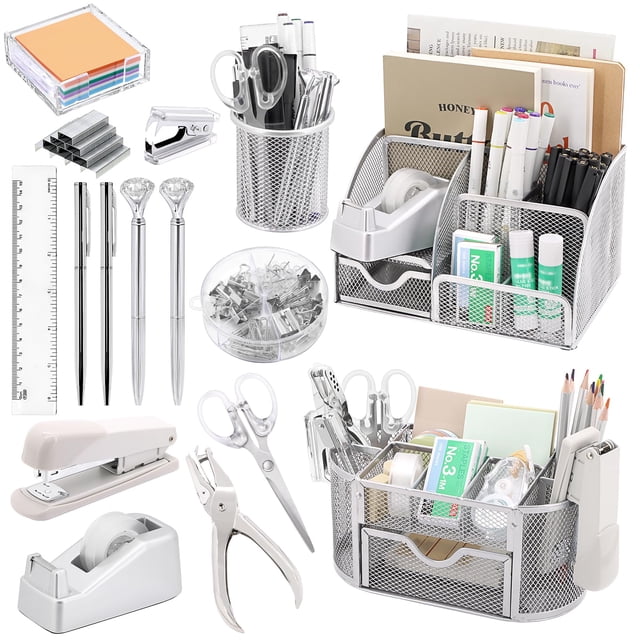 Set de organizadores y accesorios de escritorio Froidesente Silvery 17 en 1
