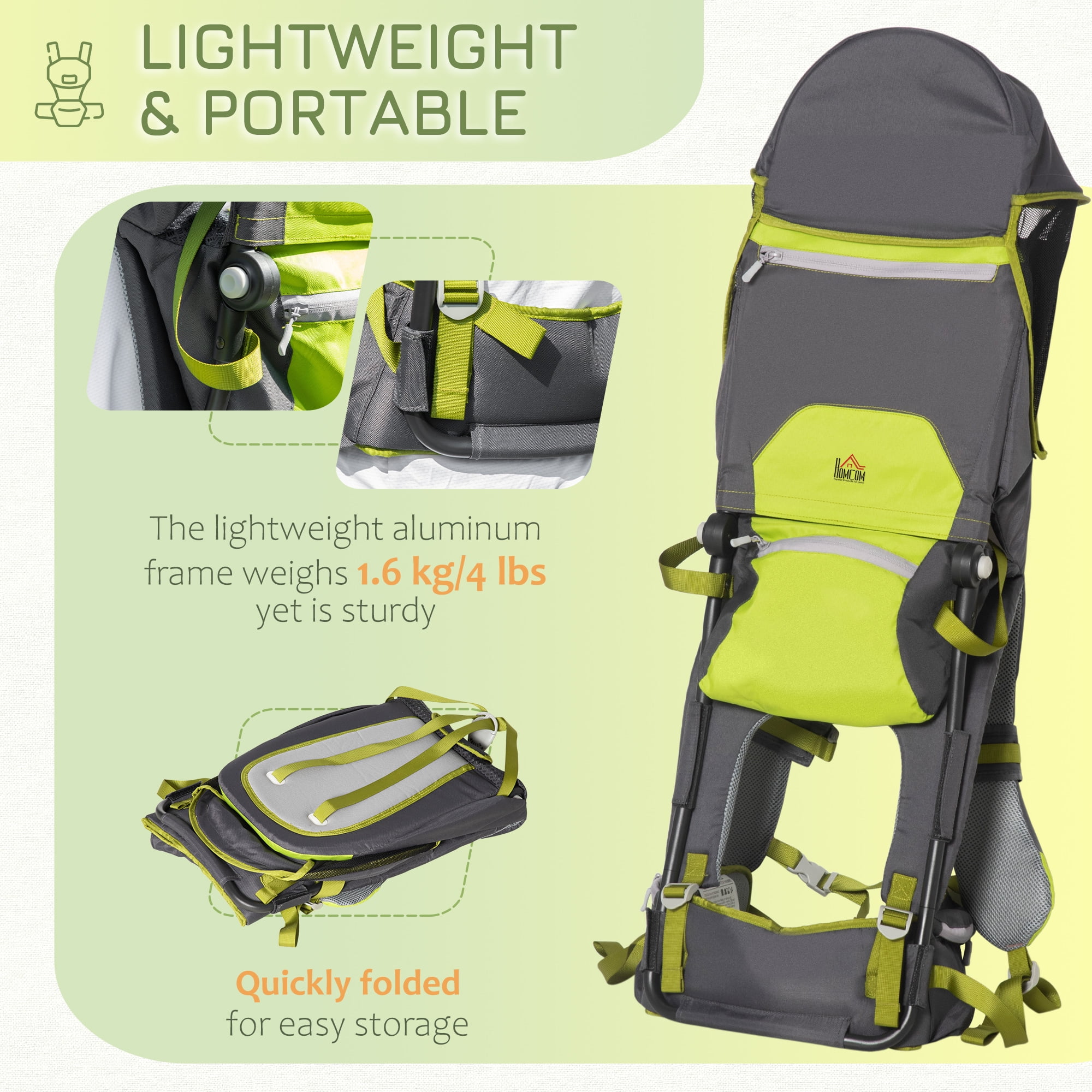 Qaba Baby Backpack Carrier for Hiking with Detachable Canopy