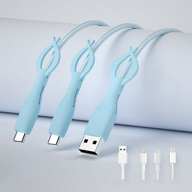 Yhsdtq , Ensemble de Protecteurs de Câble de Charge en Silicone - Couverture Anti-Pliage 3 Pcs pour Chargeurs Android & iPhone - Protège-Têtes de Câble Bleu, Rose, Blanc - Protection de Cordon de Téléphone Durable
