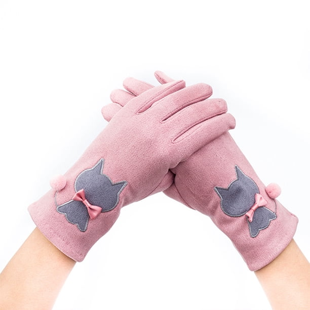 Jumpingount 1 par de guantes de Otoño Invierno para mujer, guantes térmicos de dibujos animados a prueba de viento con pantalla táctil para deportes al guantes y mitones Rosado Jumpingount AP013054-04