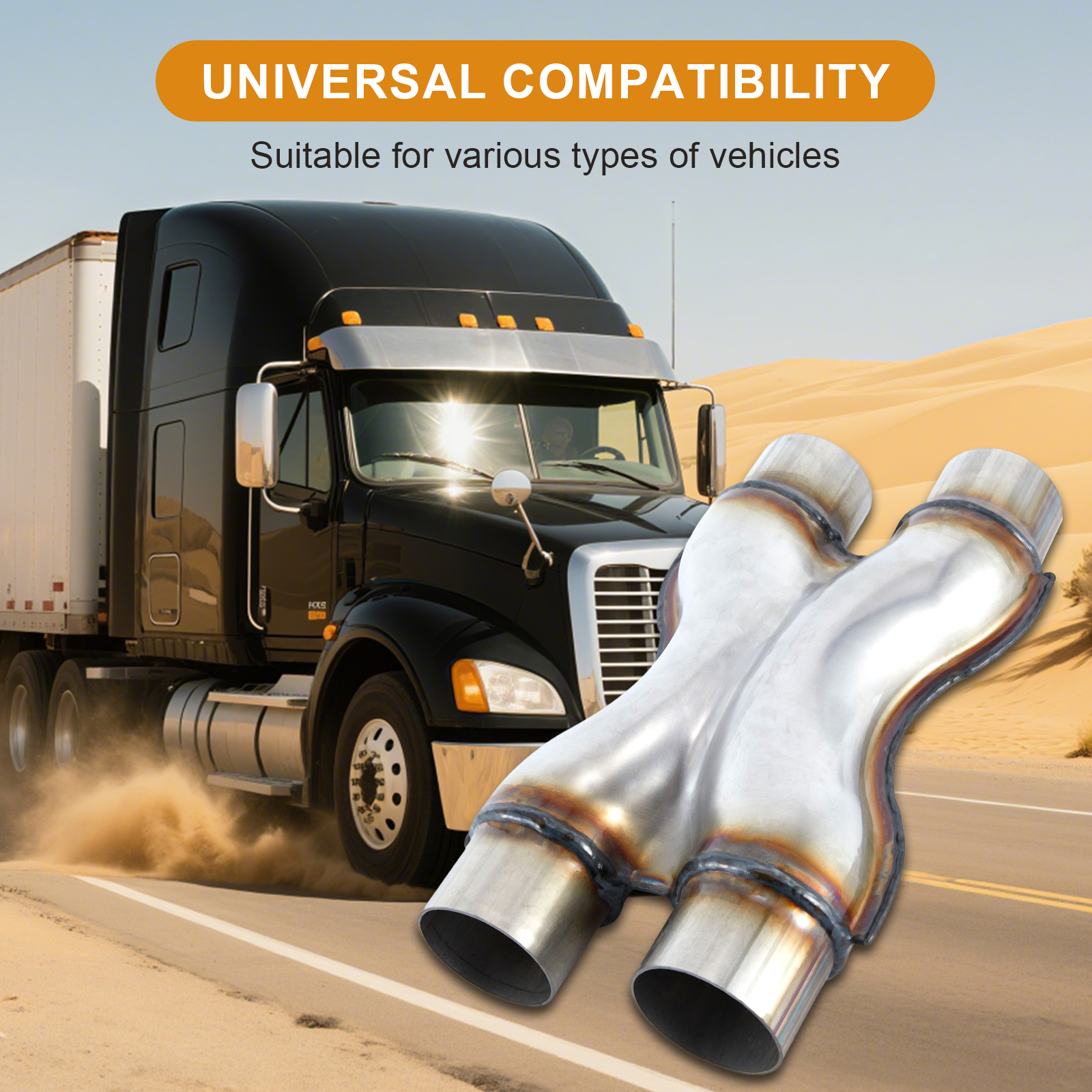 Exhaust X Pipe, Universal 2.5" Dual Inlet/Outlet Stainless Steel Crossover X Pipe 12" Long
