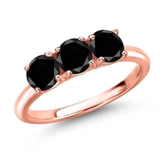 Gem Stone King 18K Rose Gold Plated Silver Black Diamond Engagement Ring for Women | 1.65 Cttw | Round 5MM | Gemstone April Birthstone | Size 9