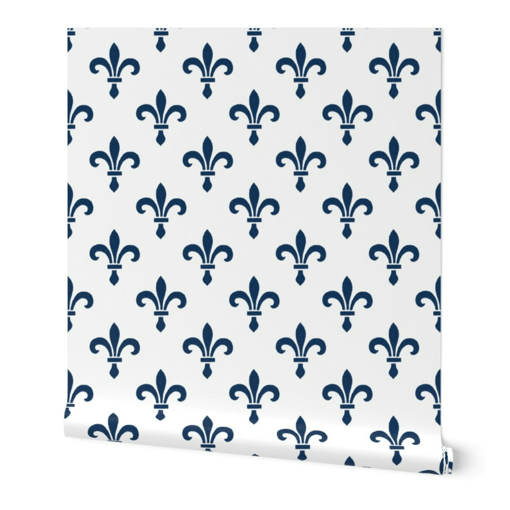 Wallpaper Roll Gothic Fleur De Lis Lys Medieval Blue And White 24in x