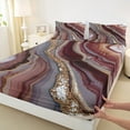 thumbnail image 3 of Feelyou Marble Abstract Twin Sheet Sets, Red Gold Stripes Ombre Twin Fitted Sheet, Marbling Artwork Flat Sheet, Breathable Home Decor, 3-Piece, 3 of 7