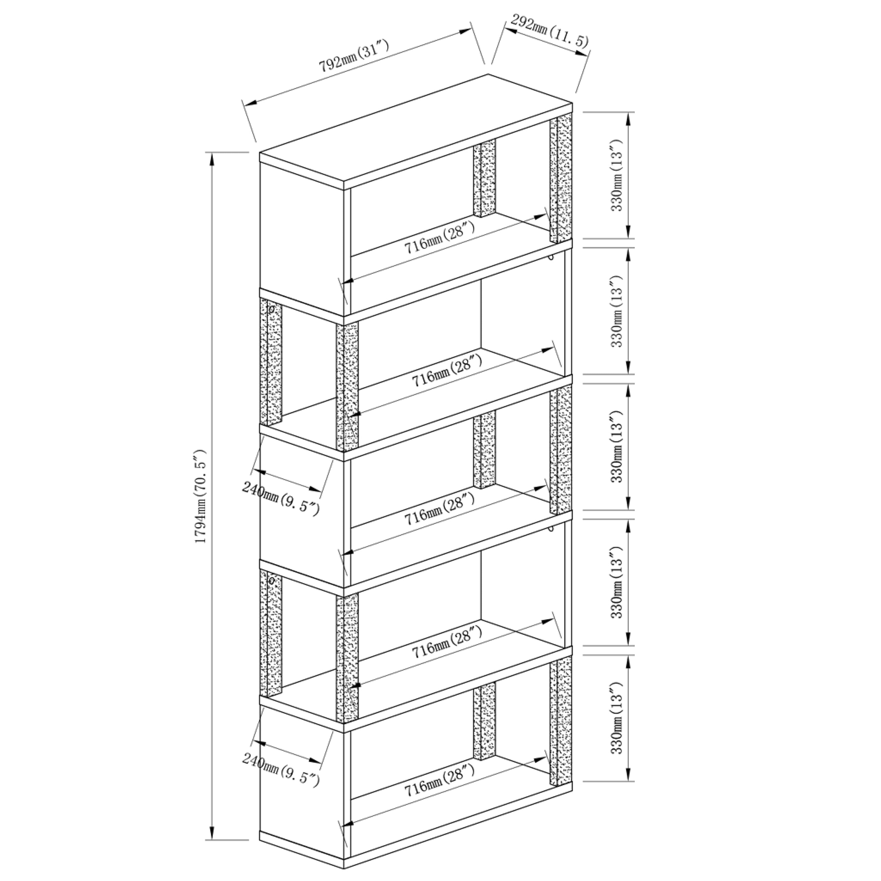 Furniture of America Riverscape 5 Open Shelf Bookcase, White Oak