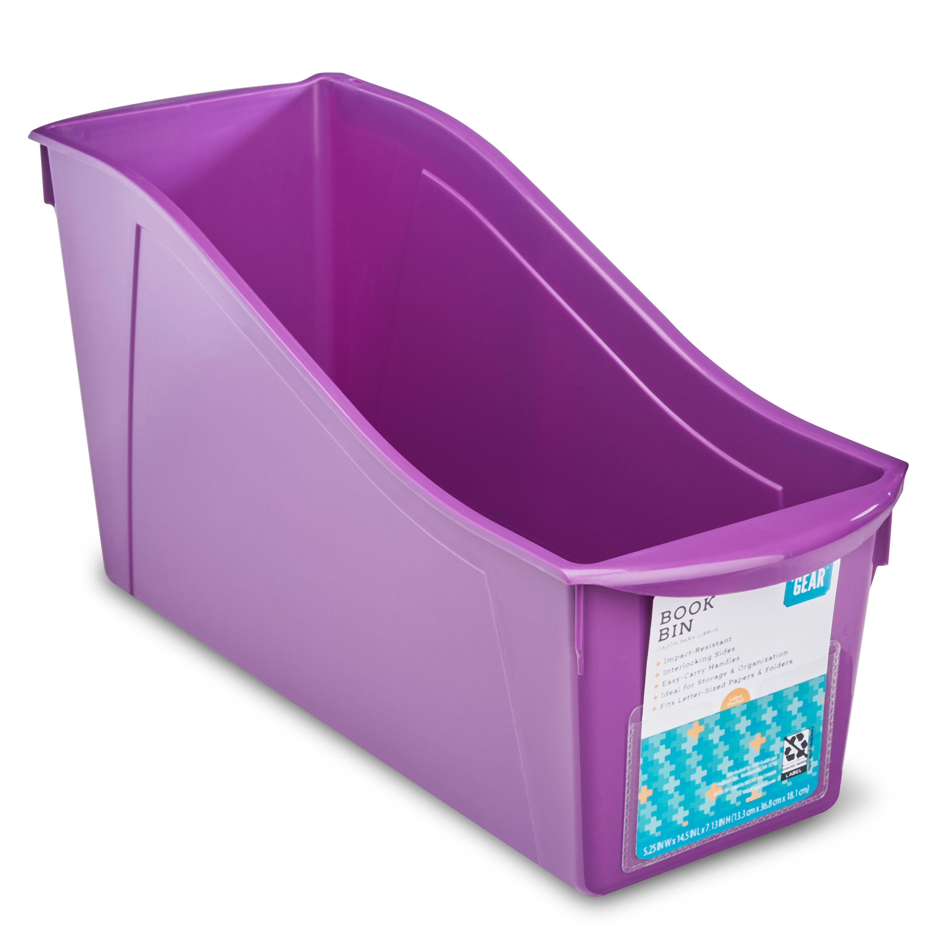 PEN+GEAR Plastic Large Book Bin with Label Pocket, Purple Peony, 1