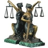 Bey-Berk R19J Kneeling Lady Justice Bookends Brass and Green Marble Base Multi-Colored Bronze