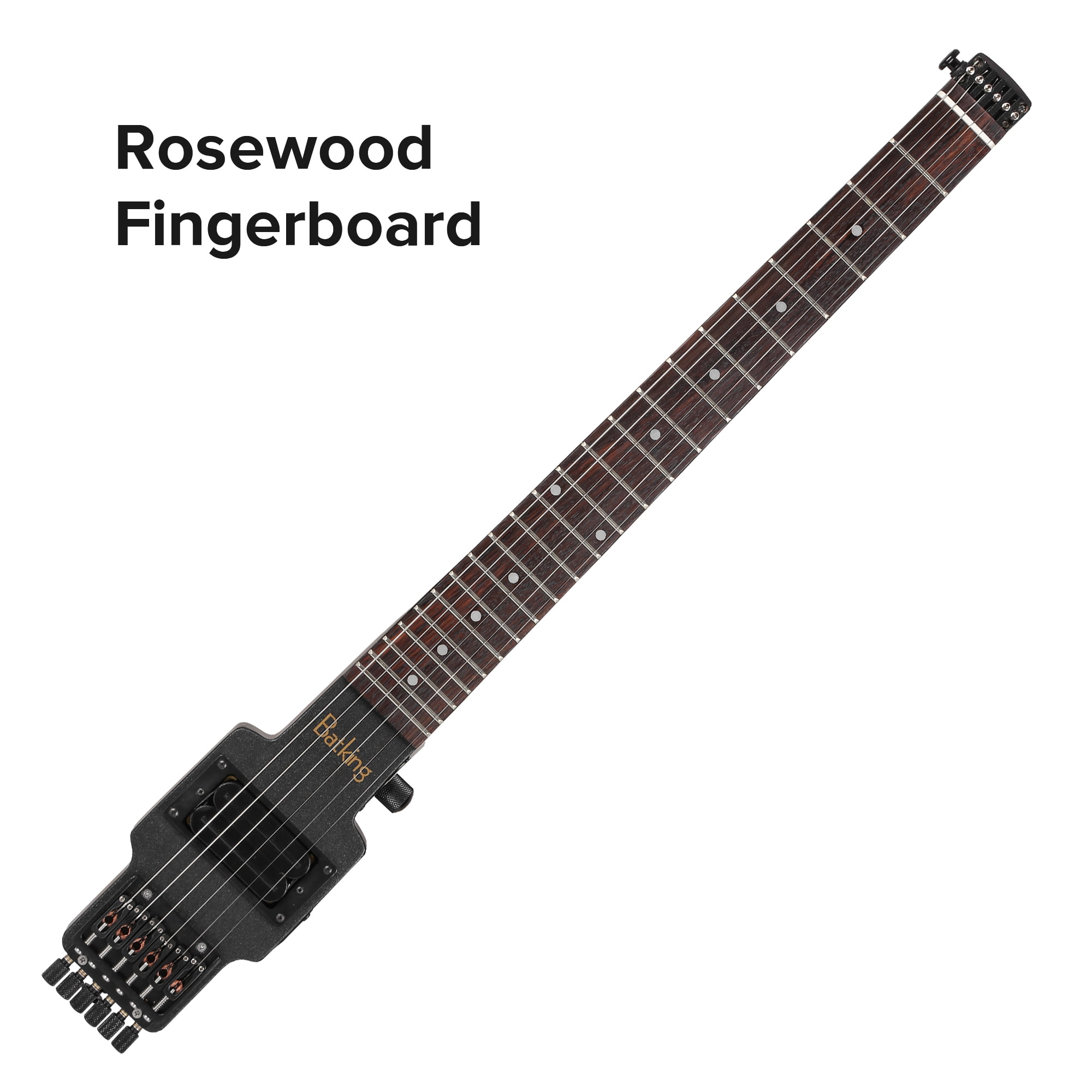 Batking Electric Guitar Travel Guitar Headless 6-String One-Piece Canada Maple Neck Brass Fix Bridge with Gigbag