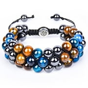 NBPOWER Triple Protection Bracelet for Men Women, 8mm Obsidian Bead Bracelet Tiger Eye Stone Hematite Healing Crystal Bracelet, Stress Relief Adjustable Buddha Bracelets Birthday Gifts for Men