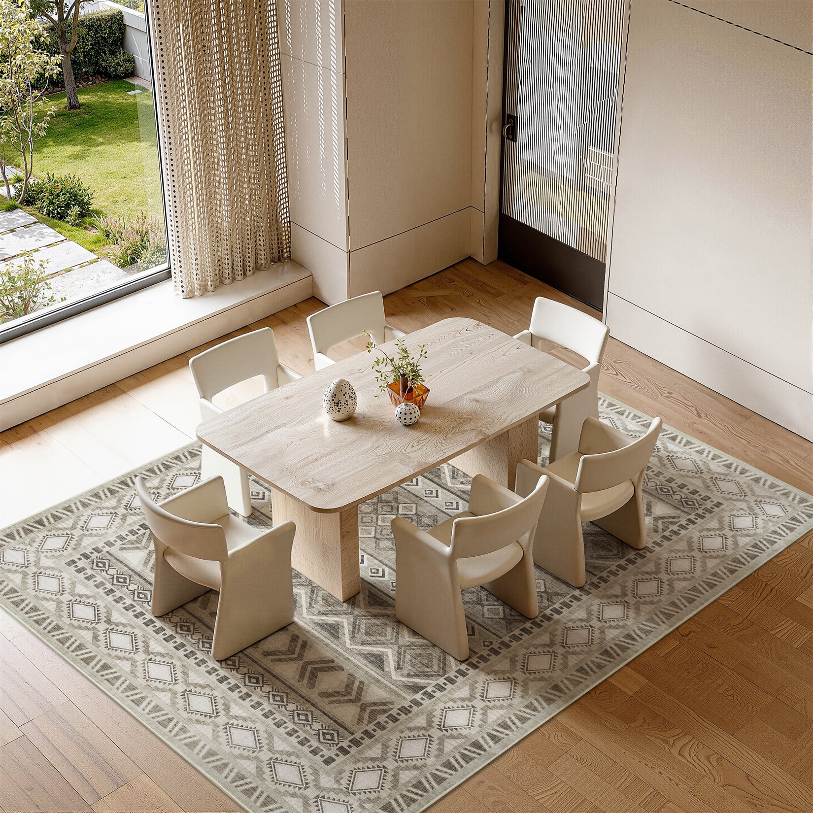 Toyoso 8x10 Southwestern Tribal Area Rug, Boho Geometric Carpet, 0.25" Durable Machine Washable Non-Slip Floor Cover for Dining Room and Living Area Centerpiece, Pet Friendly Rug