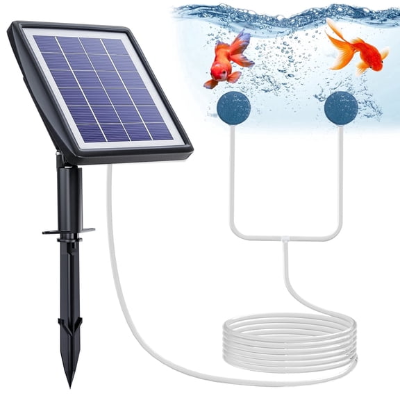PChero Solar Pond Aerator, 2W & 2200mAh Solar Aquarium Air Pump with 2 Air Stone, 2 Modes Bubbler for Aquarium, Fish Tank, Outdoor Small Pond, Hydroponics