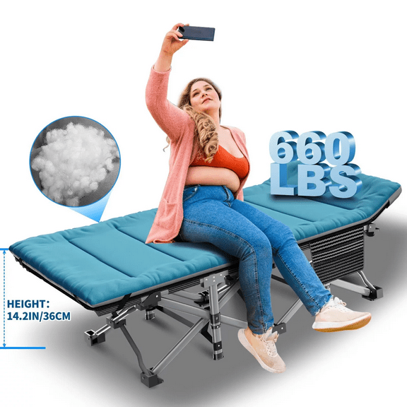 AOJDVE Folding Camping Cots for Adults Heavy Duty cot with Carry Bag Cushion,Cot&Sky Blue Mat& Carry Bag