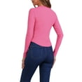 thumbnail image 3 of INSPIRE CHIC Women's V Neck Button Down Long Sleeve Fitted Ribbed Knit Henley Shirts XS Pink, 3 of 6