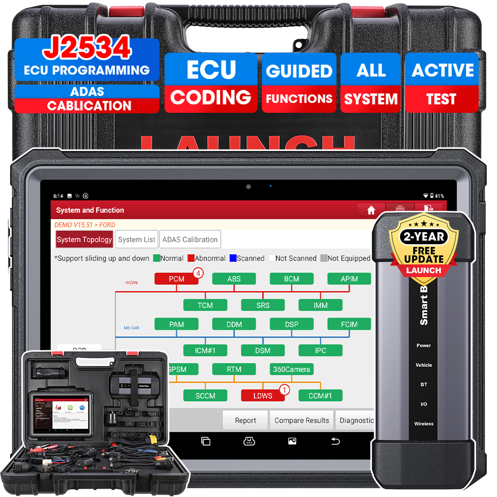 LAUNCH X431 PRO5 Elite Car Diagnostic Scan Tool J2534 Reprogramming,ECU  Online Coding, 50+ Services