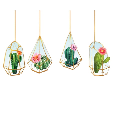 Adhesive Hanging Plant Vases Removable Bedroom Barbary Fig Desert Plants Decor Design Wall Decal | 19" x 30" Home Art Multicolored Succulents Vinyl Living Room Cactuses Wall Decal Sticker