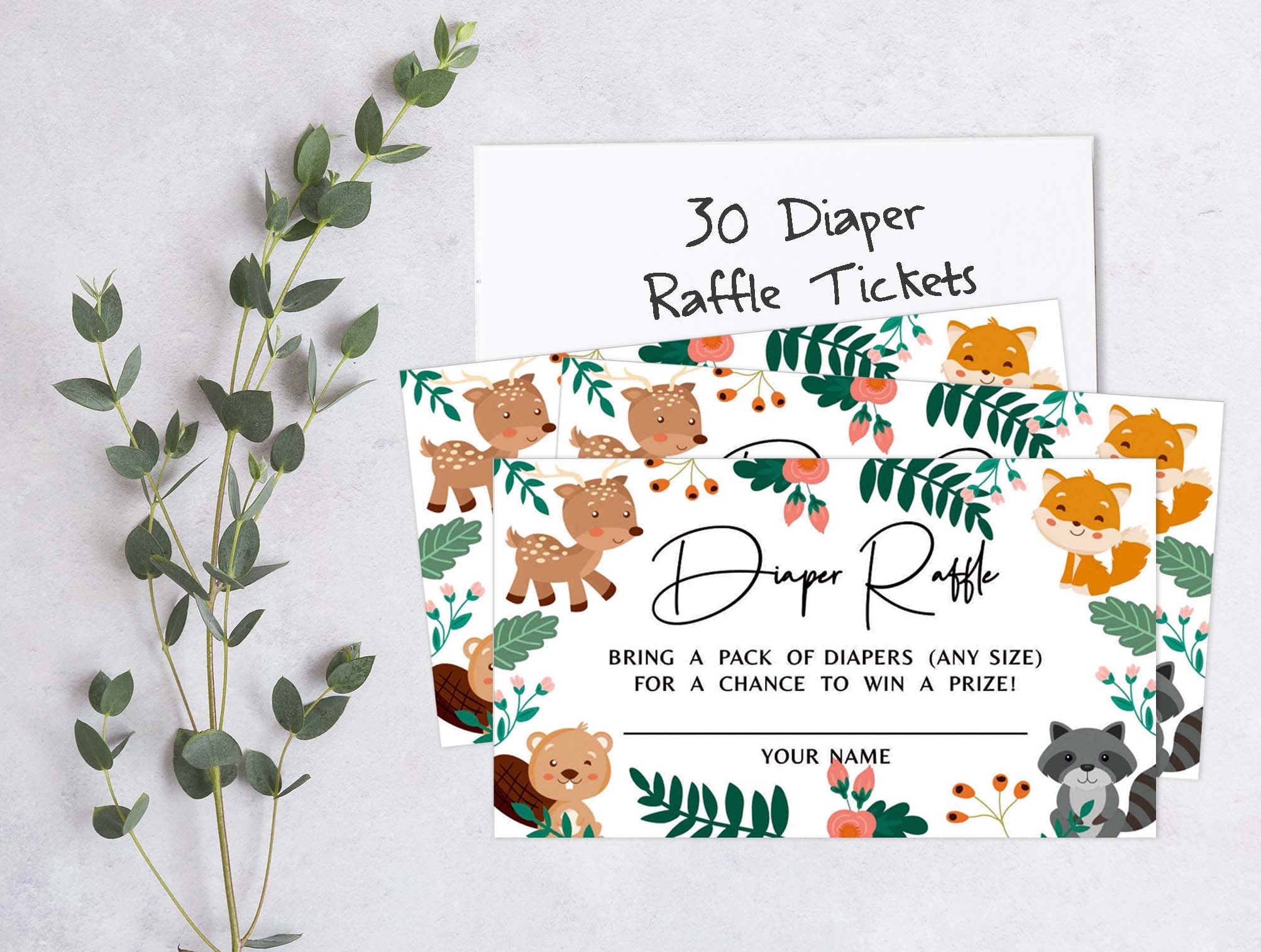 Inkdotpot 30Baby ShowerDiaper Raffle Ticket Lottery Insert Cards Supplies Games For Baby Shower Party Jungle Animals Bring A Pack Of Diapers To Win Favors Gifts And Prizes