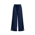 thumbnail image 4 of Tisuna Linen-Cotton Pants For Women High Waisted Wide Leg Trousers With Boho Style Comfortable Fashion Ladies Beach Vacation Loose Pants Navy Size Xl, 4 of 4