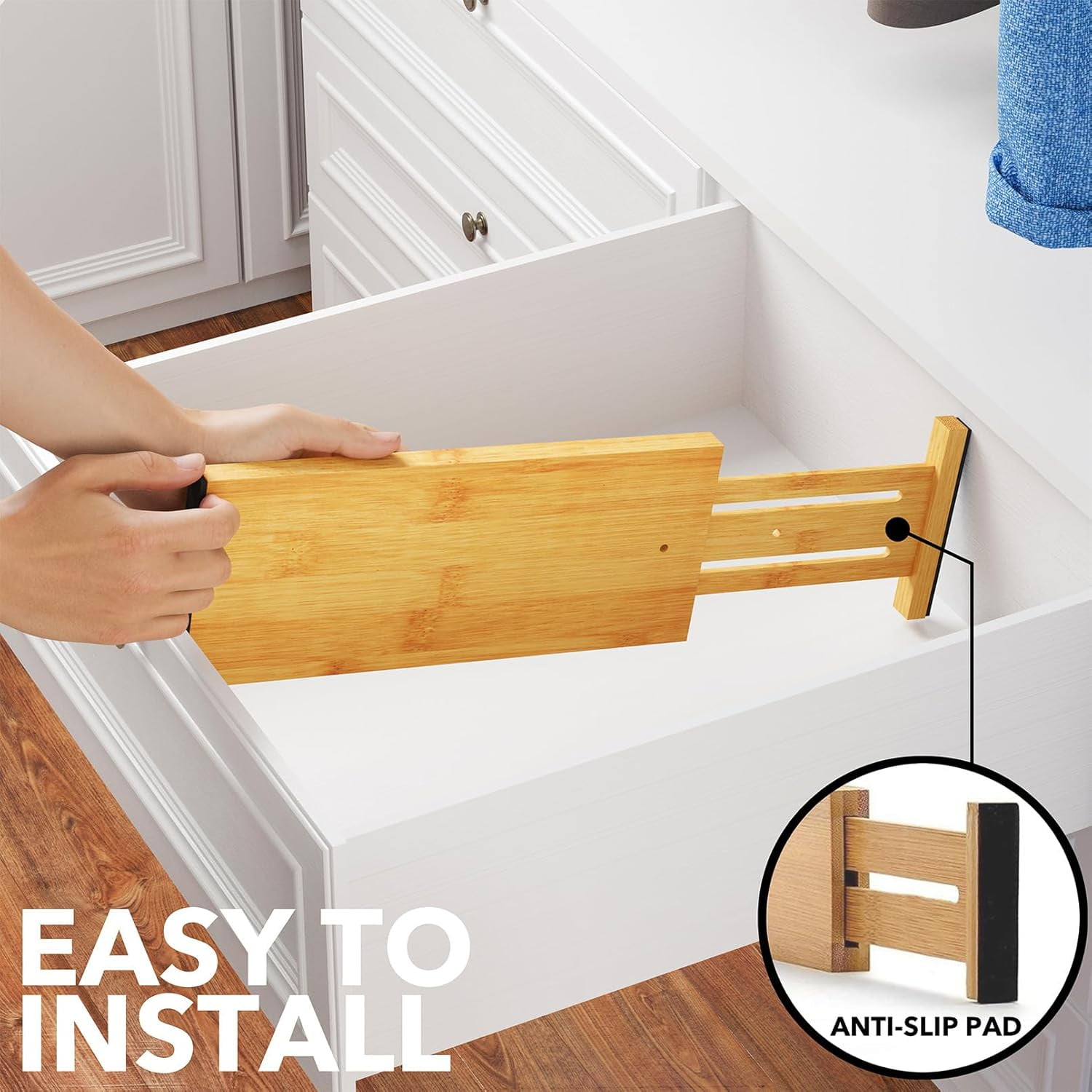 SpaceAid Bamboo Dresser Drawer Dividers 6 Pack, 4.65“ High Adjustable 12.5“-17” Drawer Organizers for Clothing