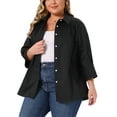 thumbnail image 4 of Agnes Orinda Women's Plus Size Button Down Shirts Collared Pleated 3/4 Sleeve Blouses Solid Business Shirt 1X Black, 4 of 6