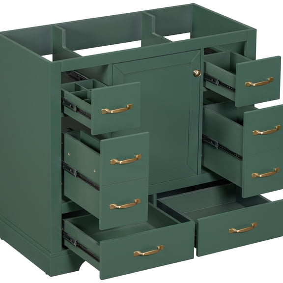 Bathroom Cabinet Base Only - 36", 6 Drawers, Solid Wood & , Painted Finish, Freestanding Vanity 36" Adjustable Shelf, Modern, Freestanding, Assembly