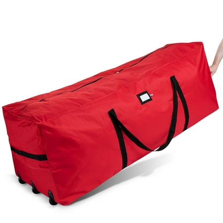 New Christmas Color Wheel Christmas Tree Storage Bag with Wheels, Extra Stitched Handles for Carrying ,fits 7-9 Foot Un-Assembled Artificial Trees 24x22x59 Inch Red ()