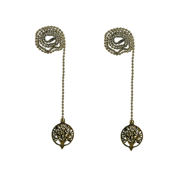 Royal Designs 24 Inch Adjustable Ceiling Fan Pull Chain Extension with Abundant Tree Ornament, Antique Brass, Set of 2